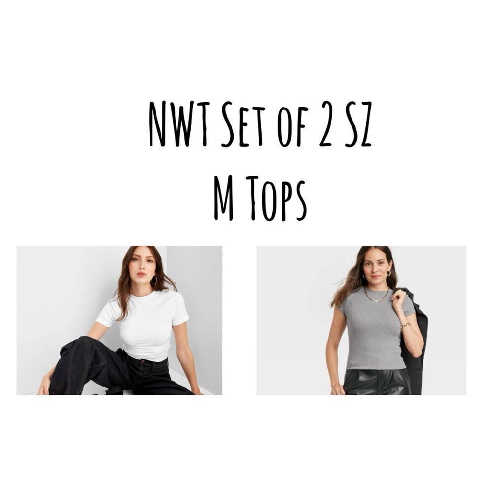 NWT SZ M Target (a . new day) Set of 2 Tops: White Cropped and Heather Gray Ribb